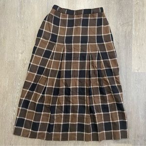 Plaid Midi Skirt in Brown and Black